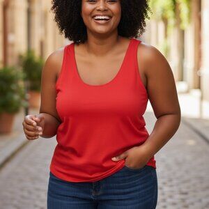 653 WOMENS LARGE RED SCOOP NECK TANK BY ISABELLA ACTIVE WEAR